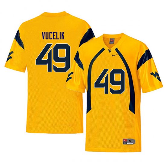 Men's West Virginia Mountaineers NCAA #49 Matt Vucelik Yellow Authentic Nike Retro Stitched College Football Jersey BV15P07WX